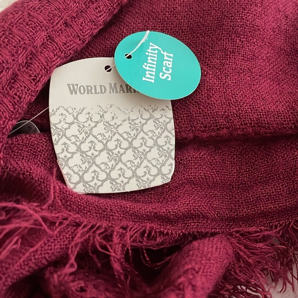 NWT World Market Infinity Woven Scarf, burgundy color, 72”X 29” - Picture 2 of 11